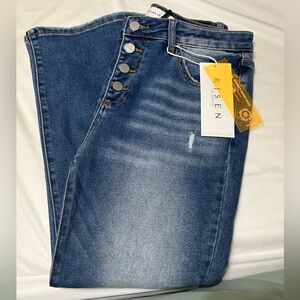 Risen Mid Rise Button Fly Crop Flare Jeans size 13